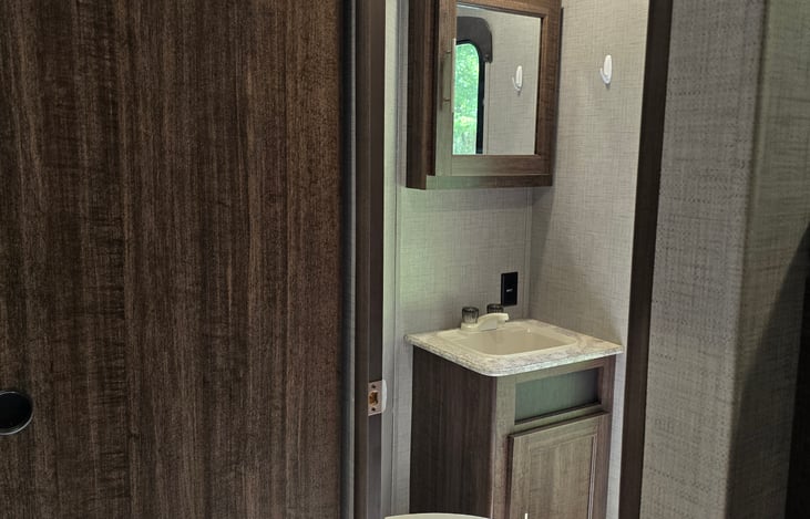 1/2 bath off bunkroom with exterior door