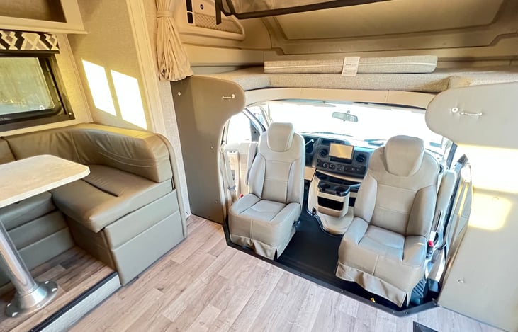 Both the driver seat and passenger seat swivel