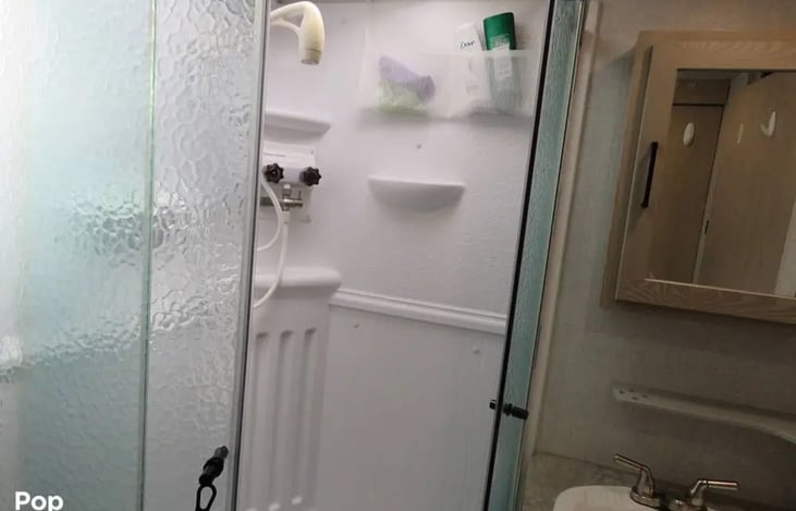 Large shower in a roomy bathroom