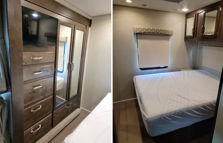 Rear bedroom with Queen sized bed and large wardrobe.