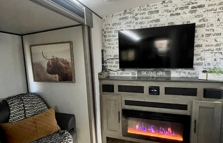 Fireplace, TV & Couch