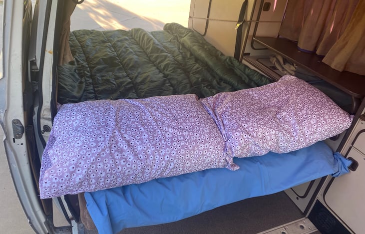 Lower sleeping area, viewed from kitchen area.