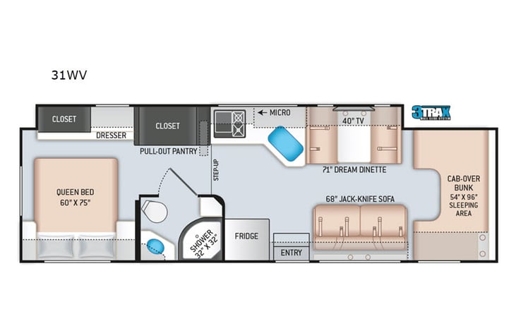 Representative floor plan provided by a trusted RVshare partner.