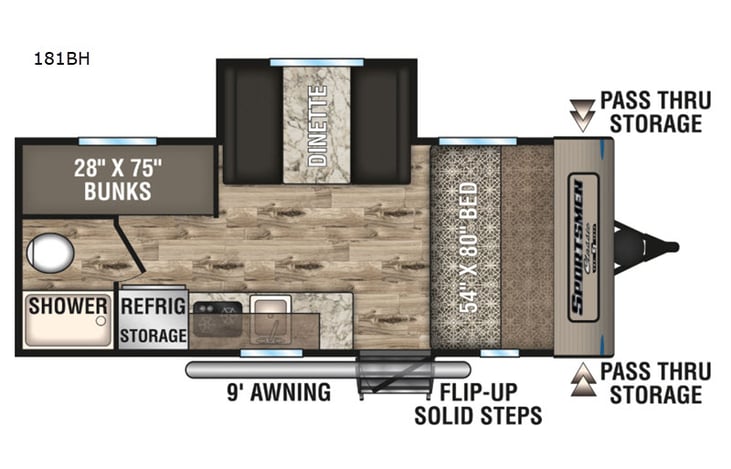 Representative floor plan provided by a trusted RVshare partner.