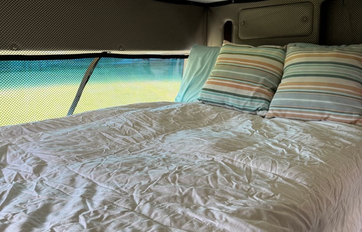 Drop down bunk above drivers seat.