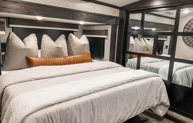 King size residential bed in master bedroom.