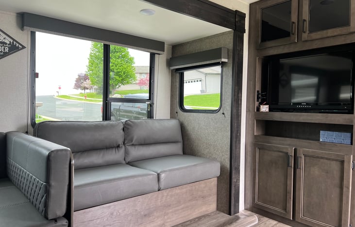 Sofa, TV with Roku set up