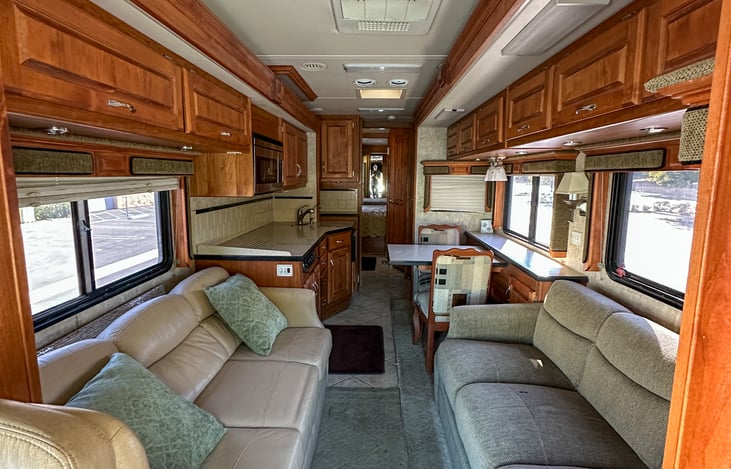 Main living room area with slides in... still ample room to navigate the space.