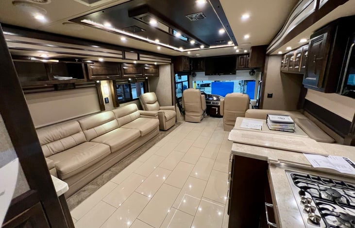 Kitchen and living area facing forward.