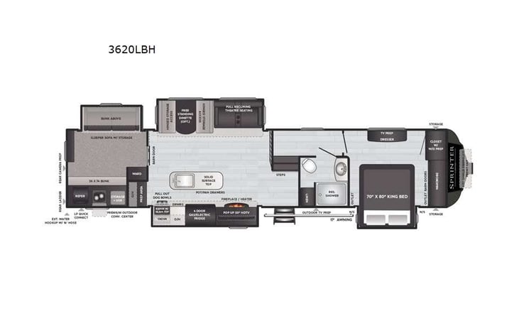 Representative floor plan provided by a trusted RVshare partner.