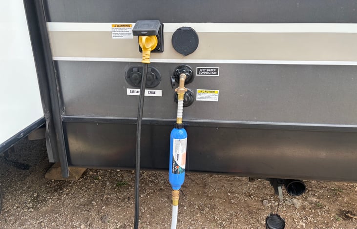 Water and electric hookups for full campsite convenience, including an upgraded water filtration system for clean, fresh water.