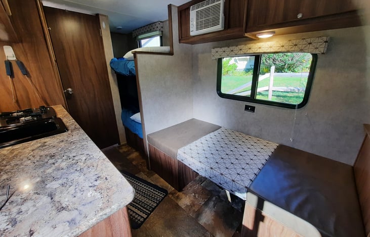 Dinette folded down for sleeping