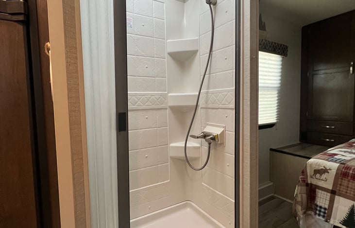 large shower with skylight