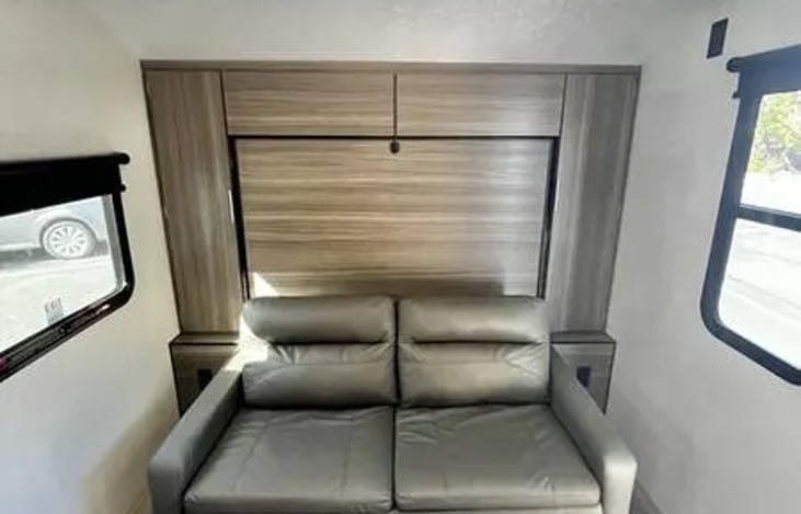 Murphy bed folds down for a queen size trifold foam mattress not bad at all.