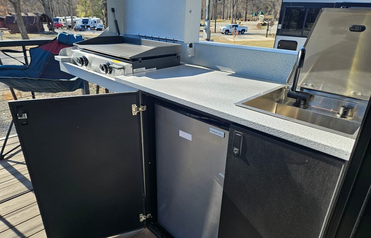 Greystone grill, refrigerator and sink