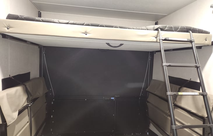 Garage benches and queen bed loft