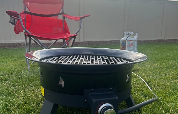 Optional Propane Fire Pit. For when you go camping where there’s a burn ban or if your campsite doesn’t have a fire pit. You can still roast mallows and get warm by the fire.