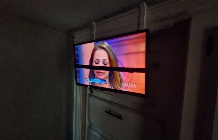 TV added to main bedroom area for relaxing and enjoying your favorite shows away from the main living area. TV is strapped for stationary security, when in travel mode.