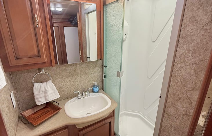 Bathroom. Shampoo/Conditioner/Bodywash/Soap dispenser in shower included.