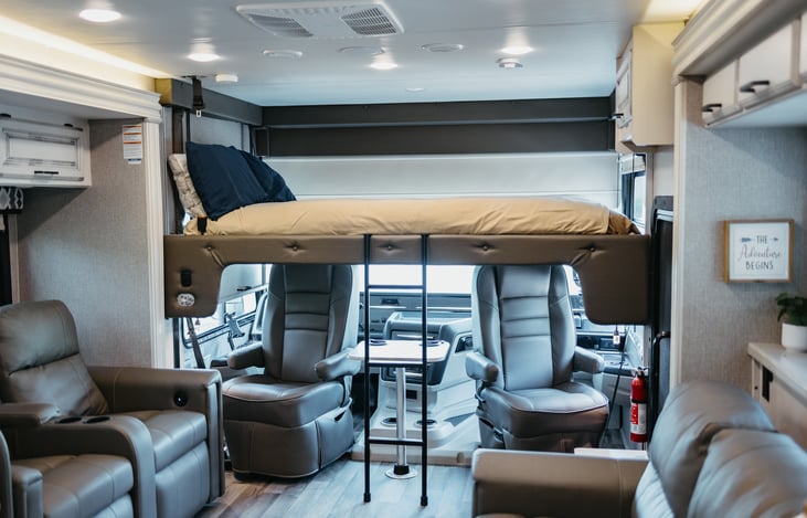 The automatic lowered Queen sized bunk bed.  Has memory foam topper for extra comfort.