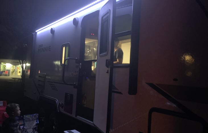 The night is lit up with these lights and you can play CDs or Bluetooth your favorite music out of the outside speakers.