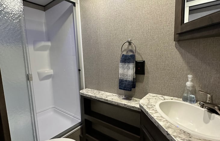 Bathroom with overside shower!