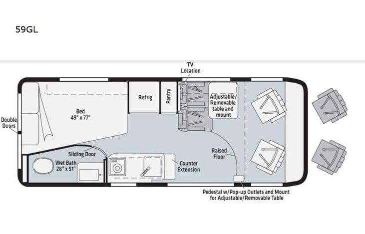 Representative floor plan provided by a trusted RVshare partner.
