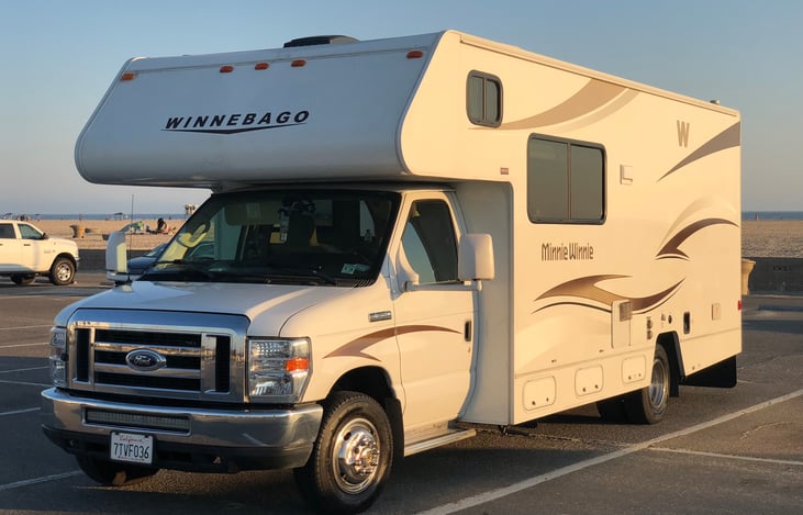 Chilling in Huntington Beach California. Her size is perfect for navigating the twisty canyons of the great west but will also save you money at those campsites that charge a premium for larger RV's