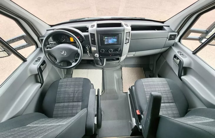 Roomy driving area. Large enough for comfort but small enough for ease of driving.