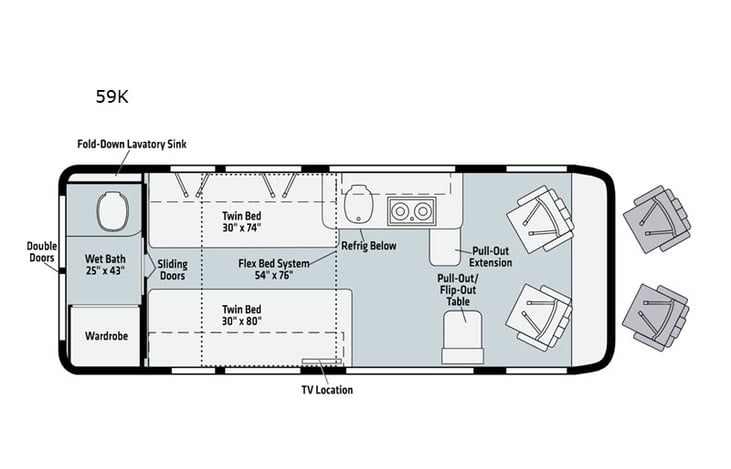 Representative floor plan provided by a trusted RVshare partner.
