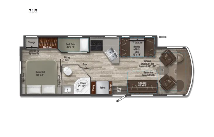 Representative floor plan provided by a trusted RVshare partner.