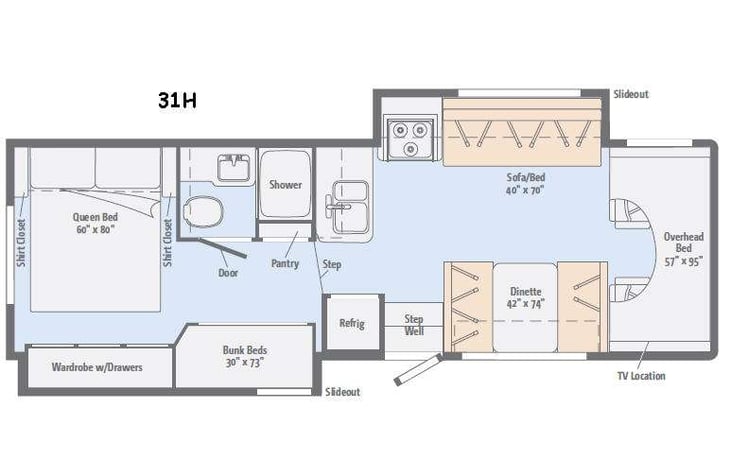 Representative floor plan provided by a trusted RVshare partner.