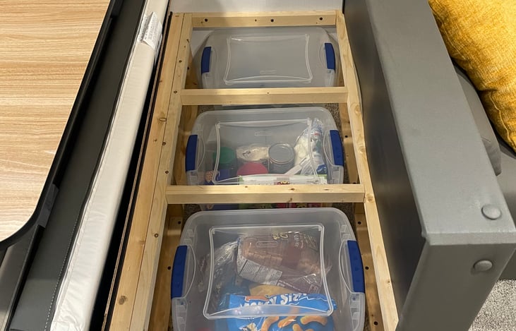 We will include these storage bins for you to store the stuff that you bring with you.