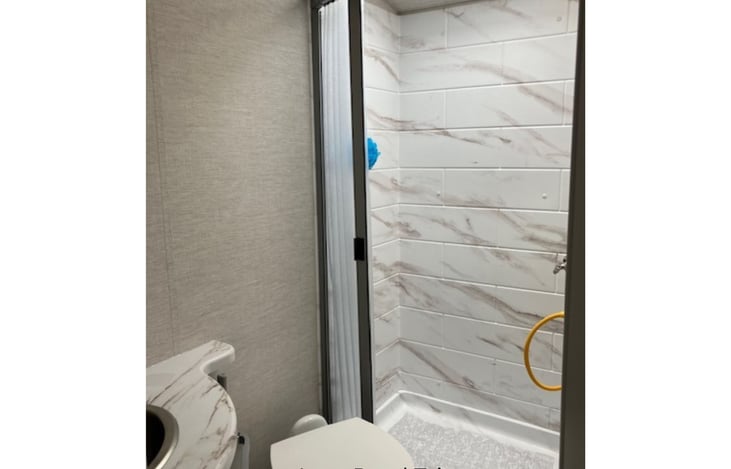 If I had a dime for everyone who OOHHSS and AAAHHHs over the size of this bathroom..well, I'd have a bag of shiny dimes. Bigger than ship bathrooms and complete with toiletries.Bringyour toothbrush!