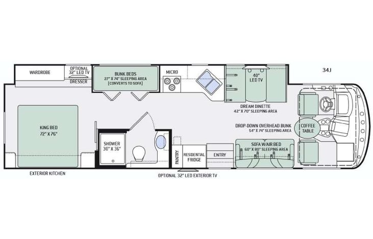 Representative floor plan provided by a trusted RVshare partner.