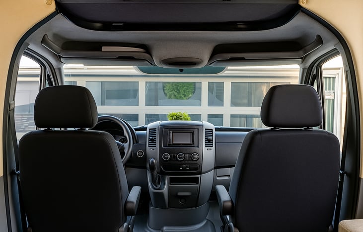 Clean cab with built in navigation, and easy access from the main living area