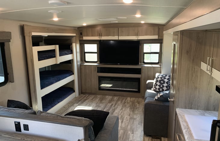 Triple twin bunks with memory foam mattresses