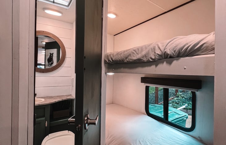 These twin bunks are the perfect space for smaller glampers.