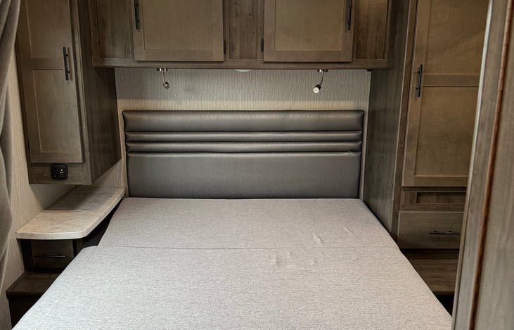 Rear bedroom with queen bed.  Tons of storage as well