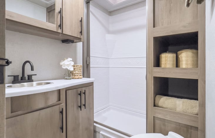 Above, under sink storage and cubbies