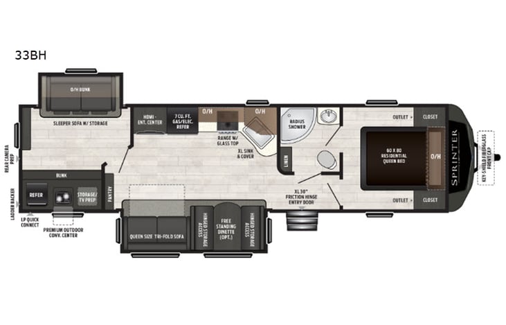 Representative floor plan provided by a trusted RVshare partner.