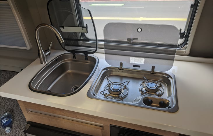 There is a two-burner propane stove.