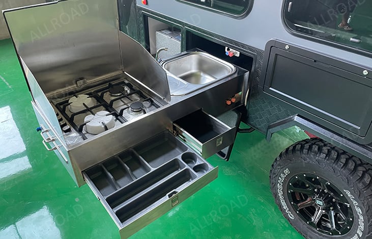 4 burner stove with hot and cold water sink