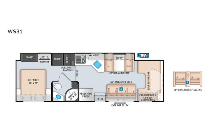 Representative floor plan provided by a trusted RVshare partner.