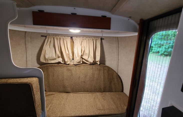 Front of trailer set as sofa