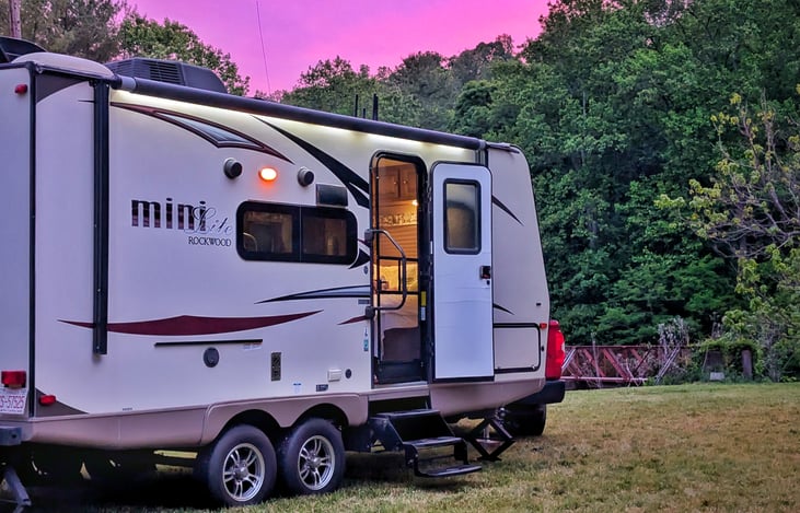 Sunsets when you're camping are the best!!! And we love our outdoor lights!