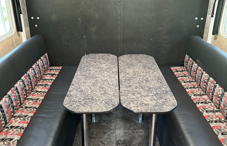 Cargo area set up for dining.