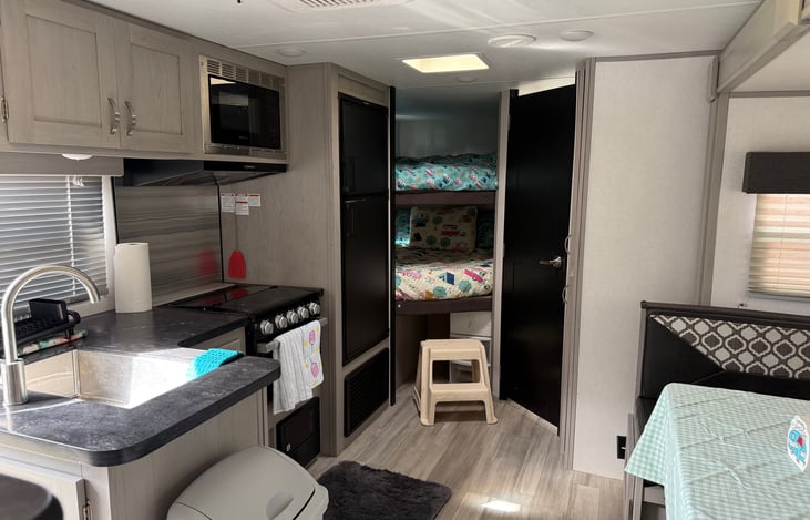 The bunks are upgraded with 4 inch memory foam toppers, so the kids will sleep wonderful!
