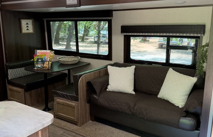 The couch folds down for sleeping options.