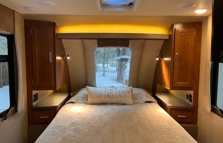 Walk around Queen bed with storage and Plug ins and USB needs